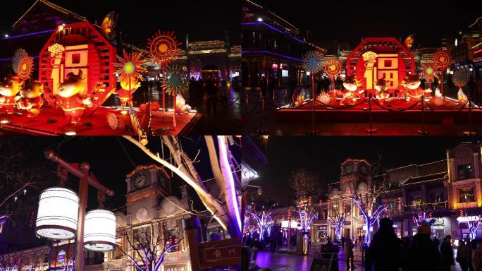 北京大栅栏，春节城市街景，夜景空境