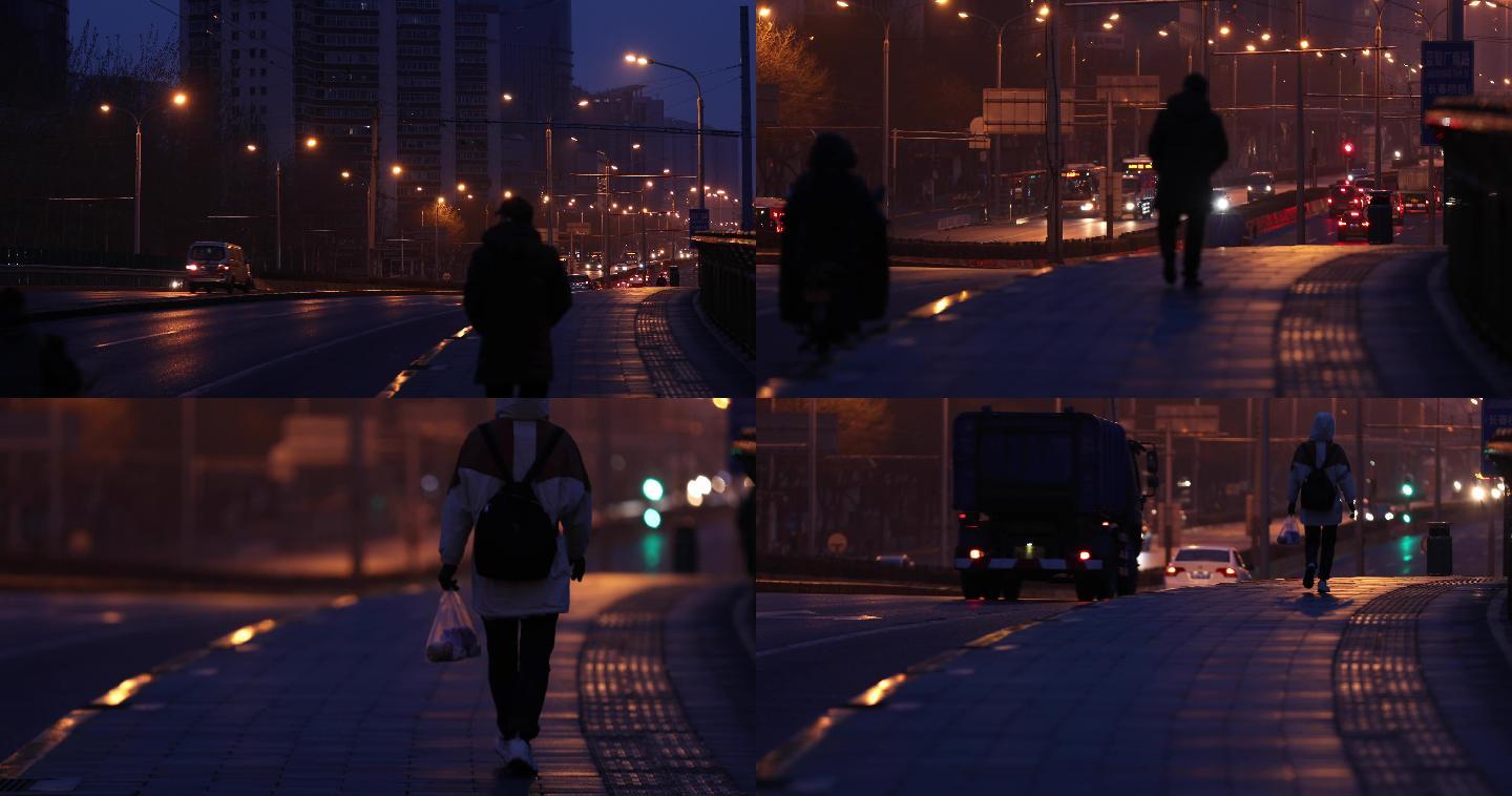 北京城市早上清晨街道凌晨上班4k