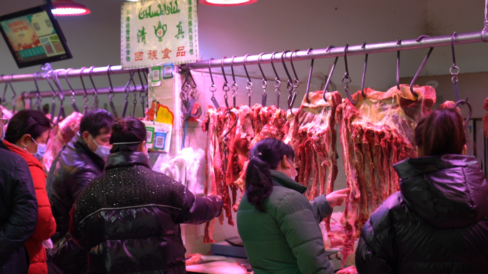 菜市场买菜人群，猪肉蔬菜海鲜新鲜菜