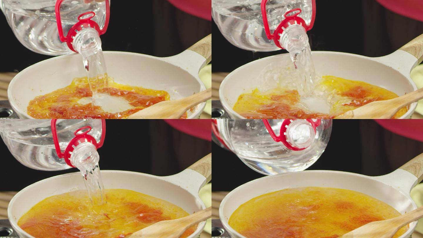 餐饮火锅番茄倒水倒汤升格慢镜头