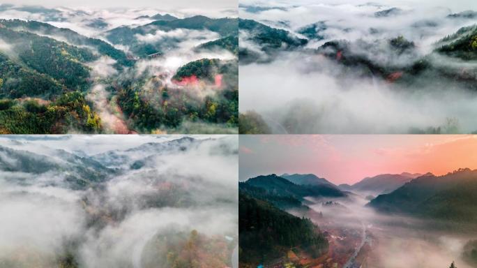 航拍雨后山区云海