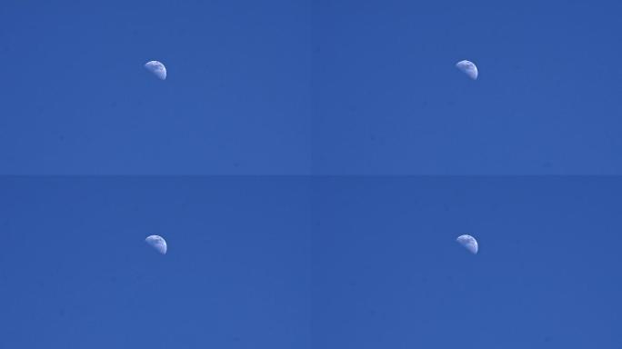 深蓝色天空月亮高挂丨4K丨原创实拍