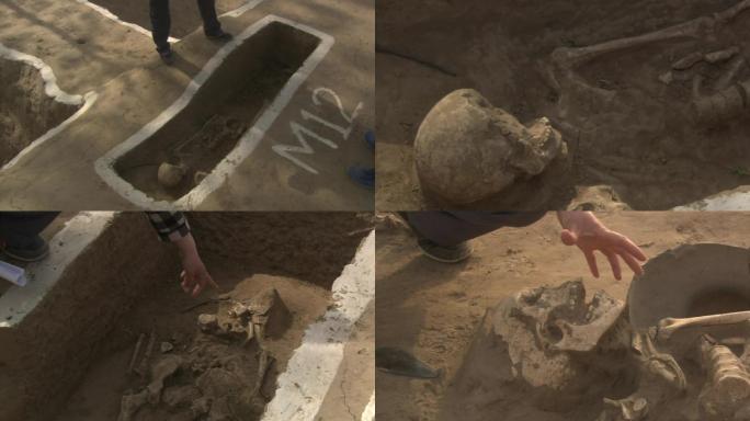 考古发掘现场原始人骨头