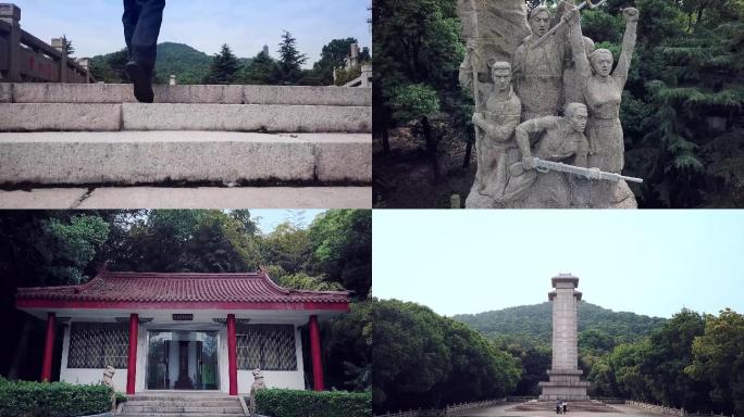 张家港革命纪念碑献花航拍烈士陵园