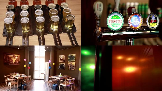 青岛啤酒，啤酒吧打酒，多镜头合集