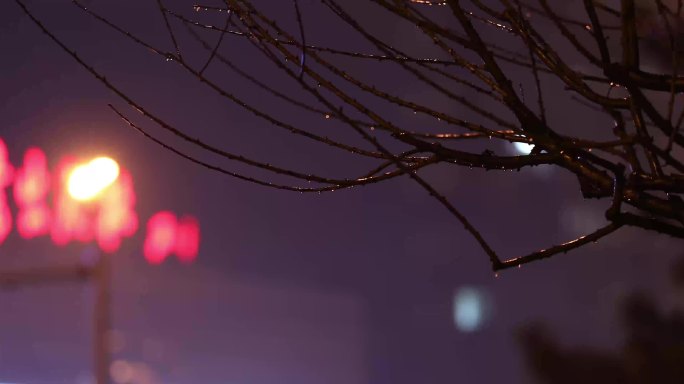 北京雨夜，城市街道下雨夜景，雨中骑车