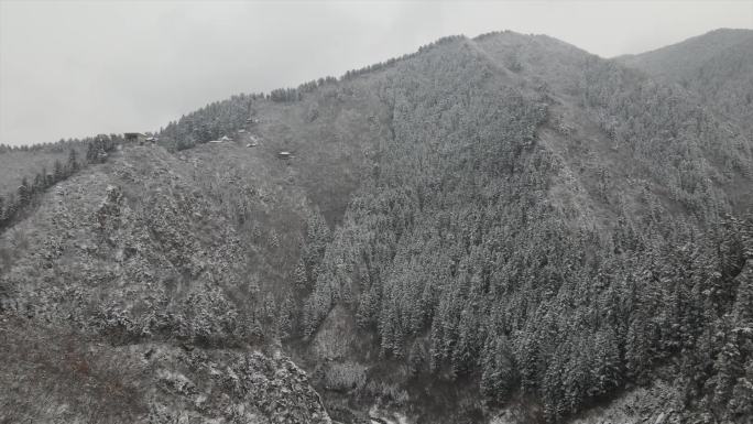 甘肃旅游景区兴隆山大门森林冬季雪景航拍