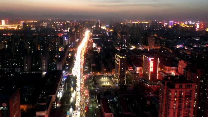 石家庄槐安路夜景航拍延时