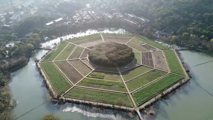 杭州西湖八卦田景区航拍