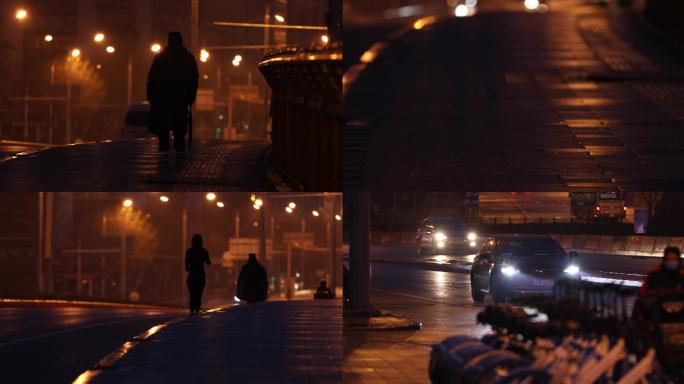 凌晨北京，老人走路，背影，伤感街景