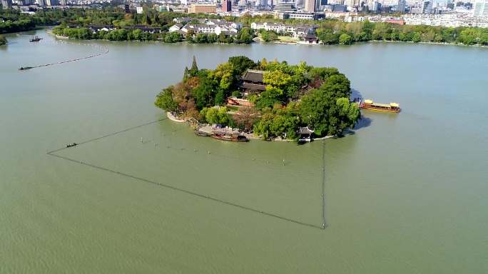 4K航拍嘉兴南湖湖心岛南湖红船烟雨楼