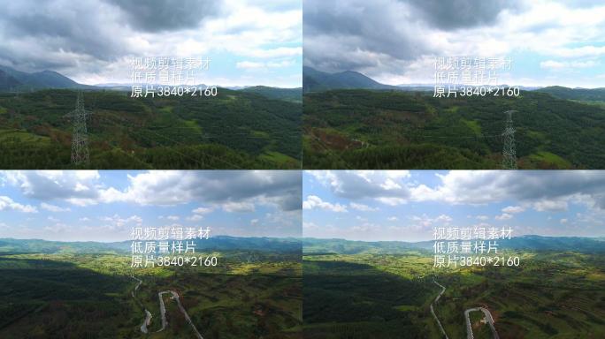 山区，道路，梯田，高压电塔航拍