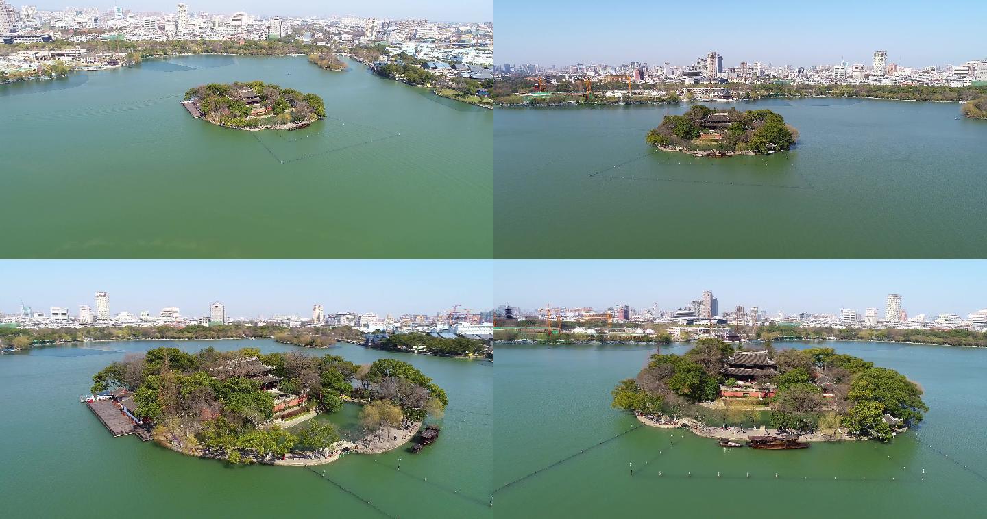 航拍嘉兴南湖红船湖心岛烟雨楼一大会址