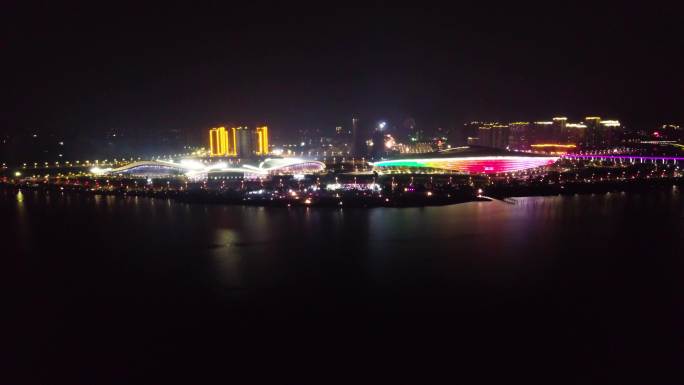 湛江奥体海湾大桥过年烟花航拍4k