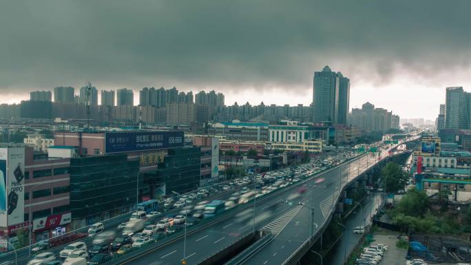 临沂五路高架桥城市大雨延时摄影