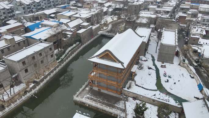 雪后_4K_航拍安阳仓巷街环湖景观