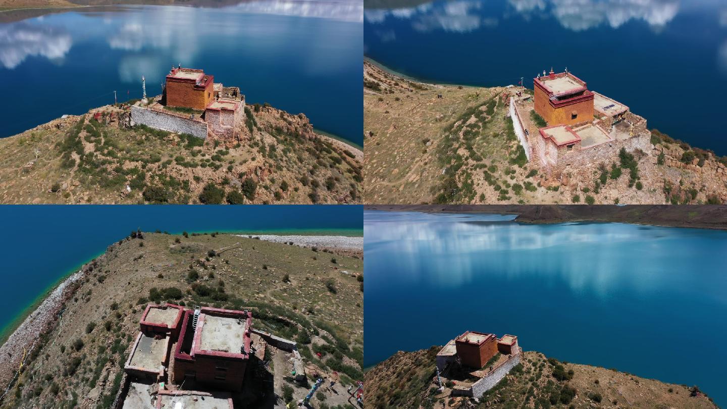 西藏航拍羊卓雍措羊湖日托寺高清1080p