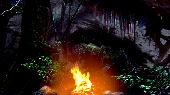 原始森林秘境篝火夜