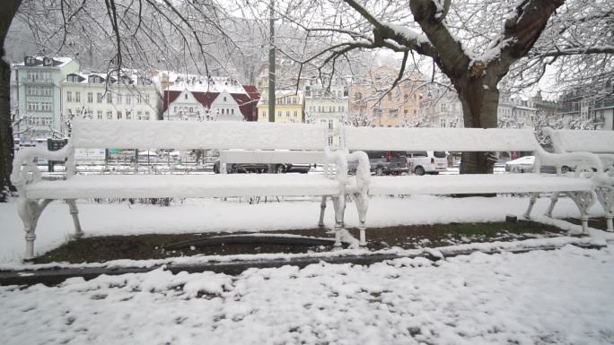 捷克欧洲小镇雪景空境
