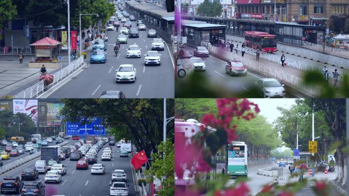 疫情期间广州城市街道车流行人4k视频素材