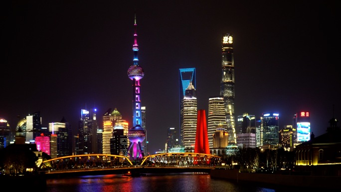 4K上海城市外滩夜景