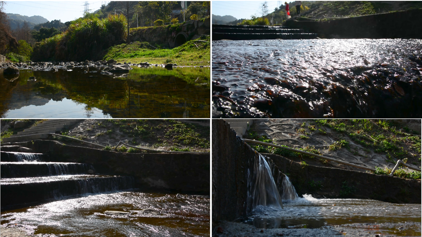 小溪流淌溪水流过石阶梯水流公园风景