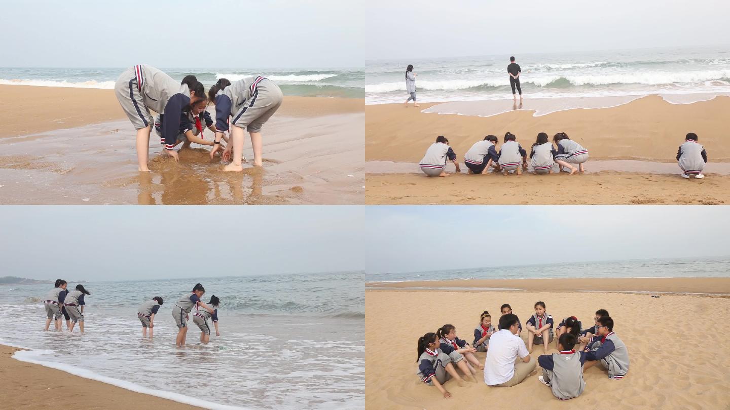 儿童海边奔跑，孩子海边玩耍