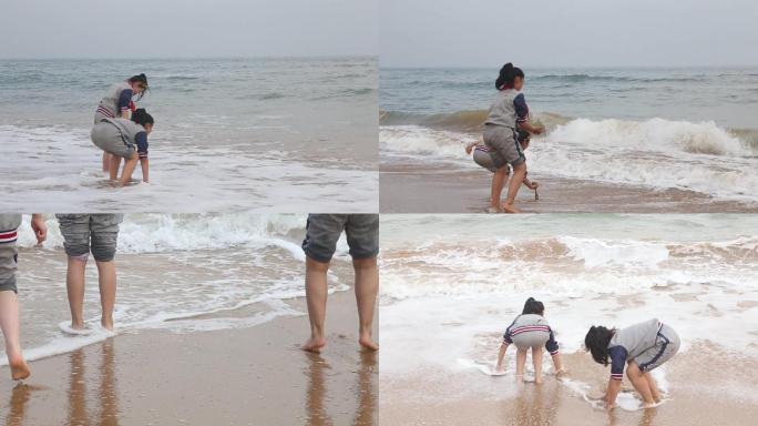孩子大海边玩耍奔跑