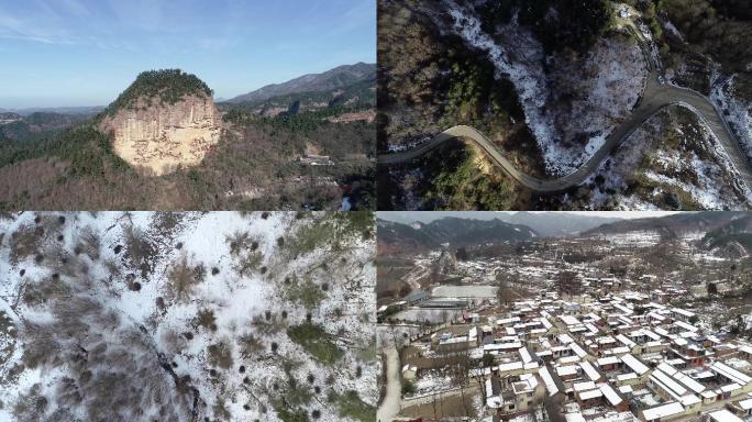 甘肃天水麦积山雪山雪景雪村雪路