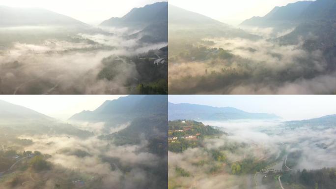 航拍祖国美好河山大自然云雾缭绕乡村