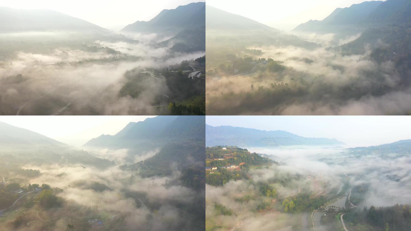 航拍祖国美好河山大自然云雾缭绕乡村