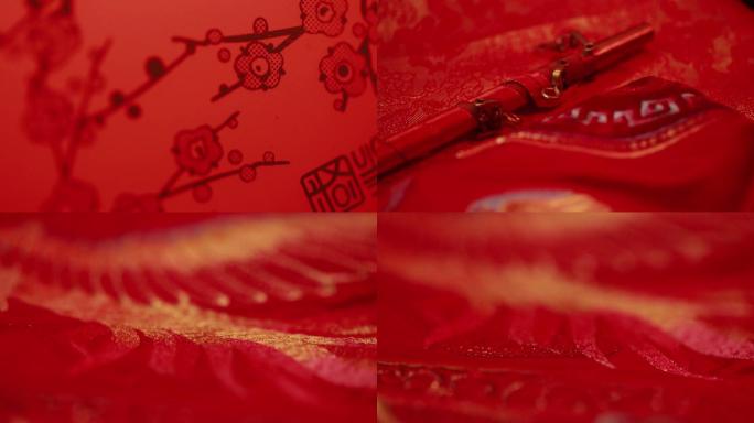 中国红中式婚礼挑盖头的红秤砣