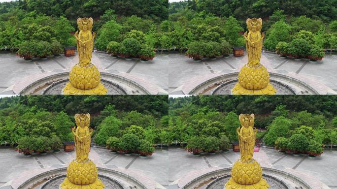 青山寺庙树木掩映钟声佛观音航拍