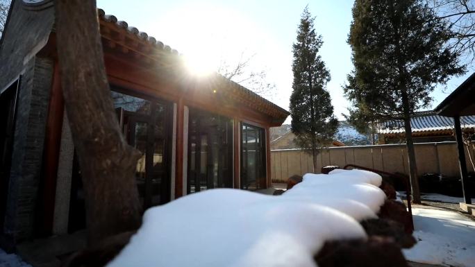 民宿中式建筑优雅环境雪后