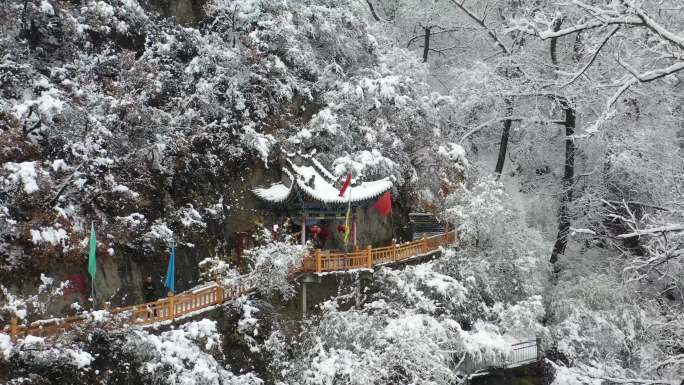 4K航拍兴隆山山门云龙桥森林雪景