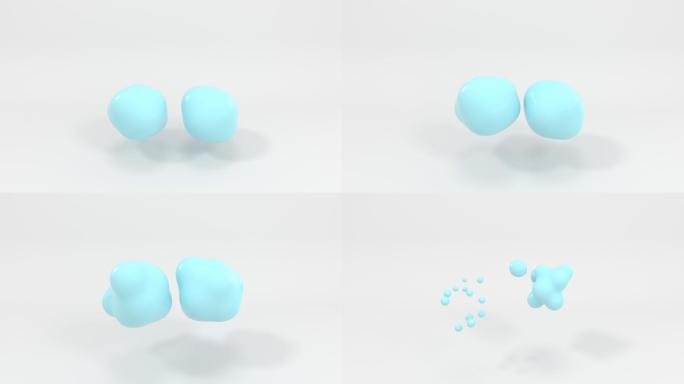 分解的蓝色颜料球体3D渲染