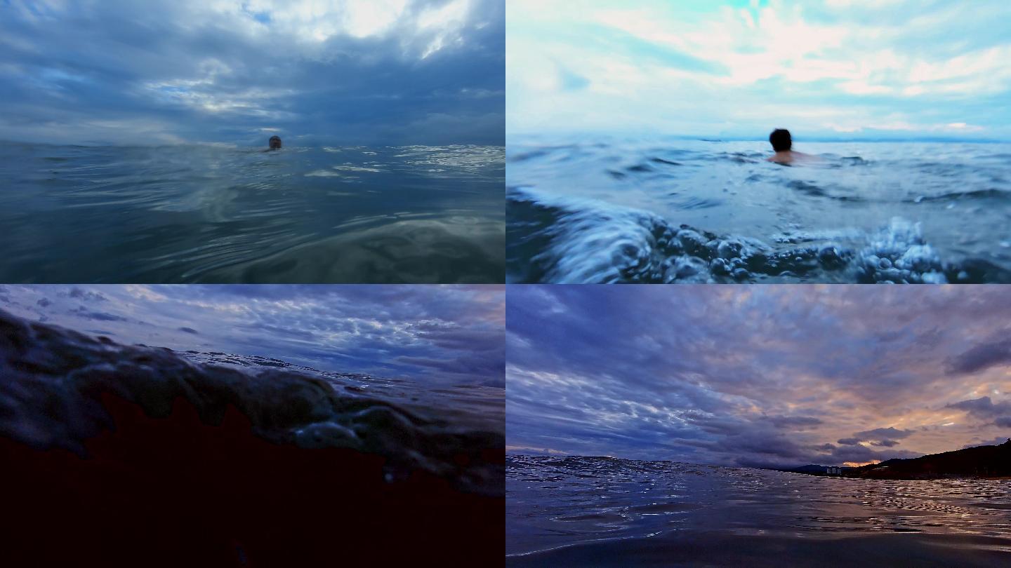 【4k原创】大海中游泳第一视角镜头