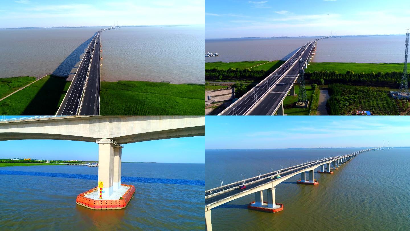 航拍上海长江大桥长兴岛崇明大桥通航口