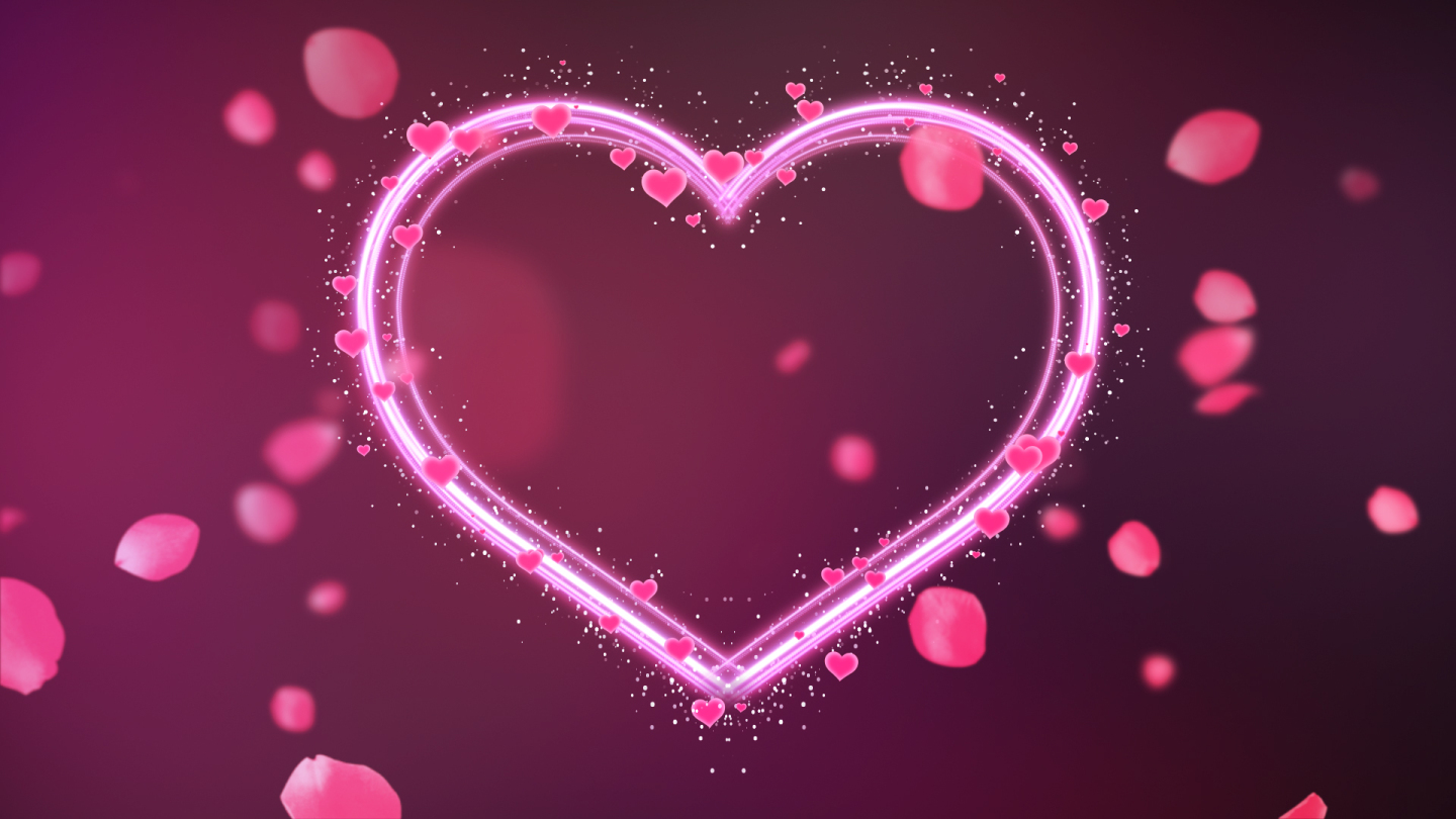 原创浪漫爱心光环粒子粉色玫瑰花瓣AE模板