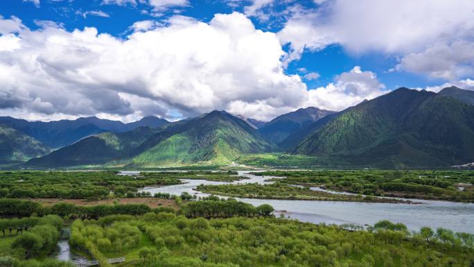 西藏蓝天白云湿地河流青山绿水延时4k