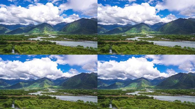 西藏蓝天白云湿地河流青山绿水延时4k
