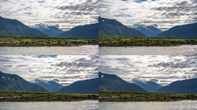 西藏尼洋河湿地河流云涌延时4k