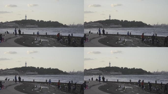 【4K】烟台山海滨广场黄昏灯塔