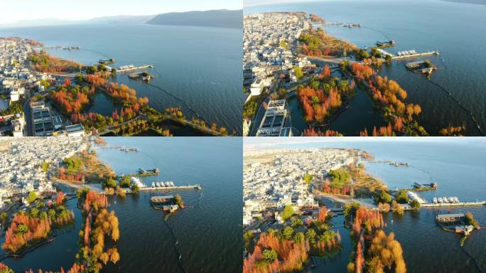 4k航拍云南大理才洱海村码头视频素材