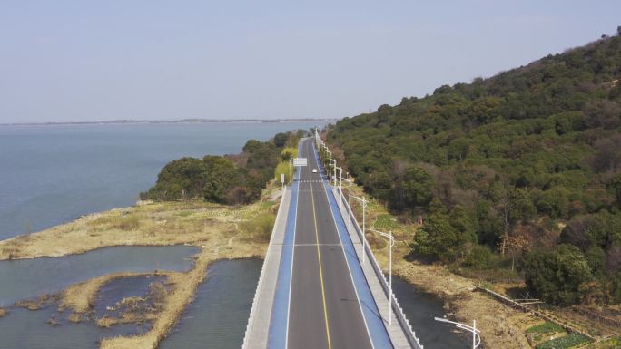 4K太湖沿湖风景沿湖公路