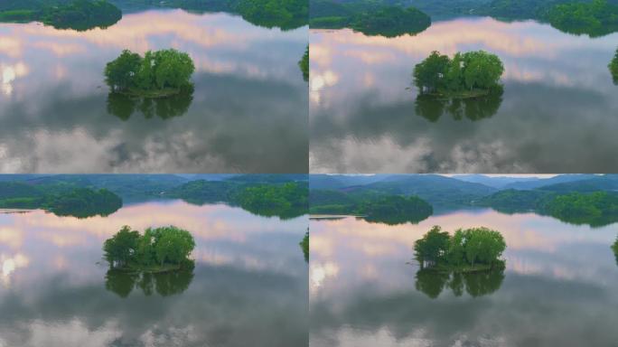 早晨天空下的五彩湖面航拍
