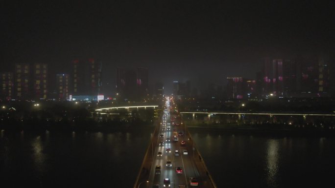 长沙万达橘子洲大桥夜景灯光秀航拍