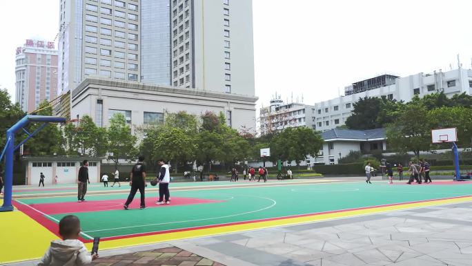 篮球场延时拍摄公园小区