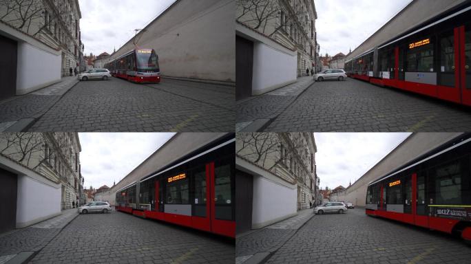 欧洲捷克布拉格街头电车行驶空境