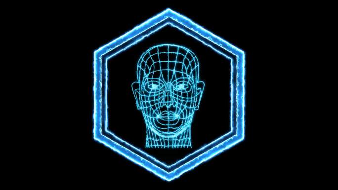 4K蓝色六边形方框人脸扫描通道视频-循环